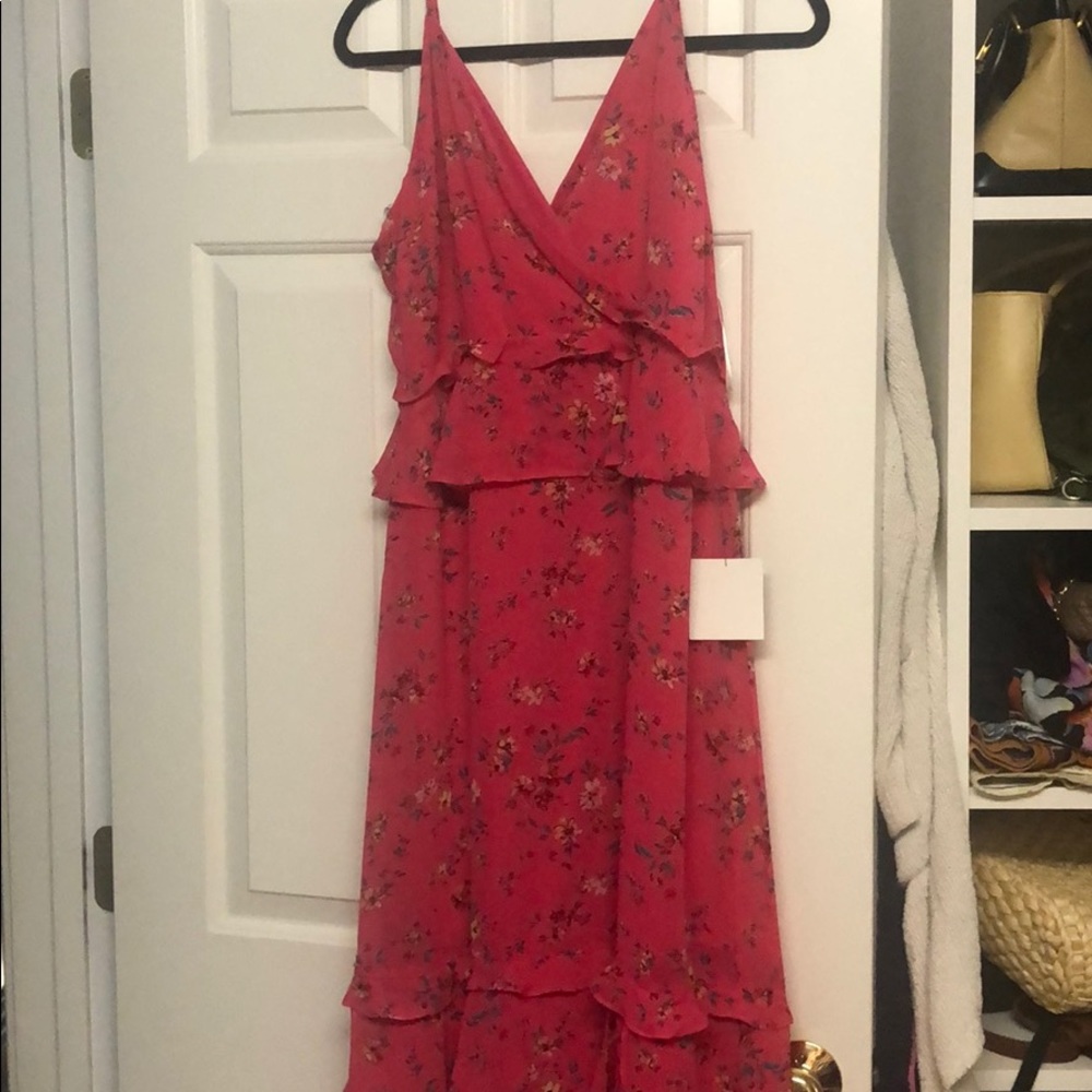 Lulu's fuchsia pink floral ruffle maxi dress large